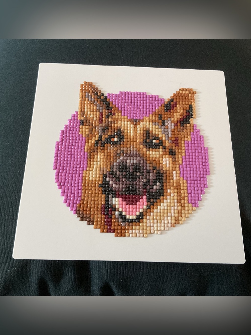 Happy German Shepherd Diamond Painting – Cute Pet Wall Decor.